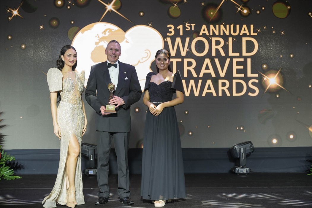 Bruce Garrett, Managing Director of Brook Serene at the World Travel Awards Gala Ceremony 2024 in Manila accepting one of three World Travel Awards.